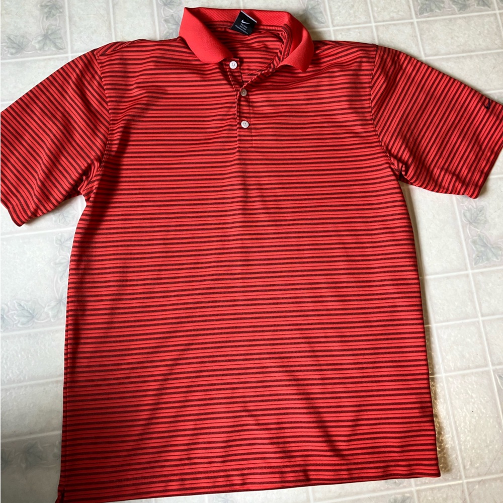 Nike Fit Dry Orange Stripe Performance‎ Golf Polo